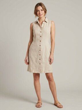 Anne Klein Linen Blend Tan Button Down Dress
